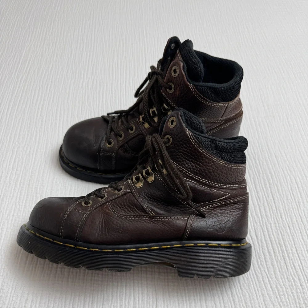 Dr. Martens DMs Industrial Steel Toe Boots 8M 9W Work Safety Brown Leather Rare